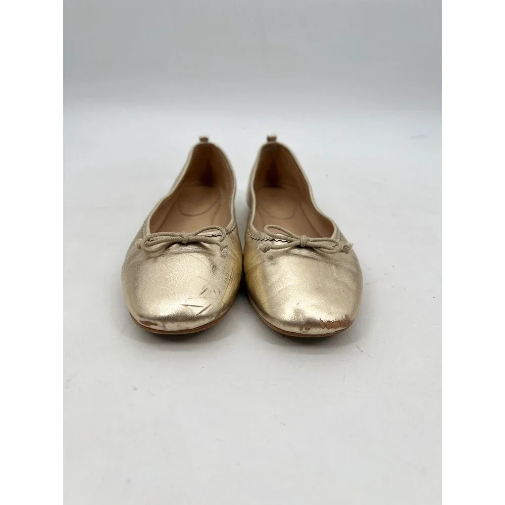 Boden Kitty Flexi Sole Ballet Flats 39 Gold Leather Bow Scalloped Heel